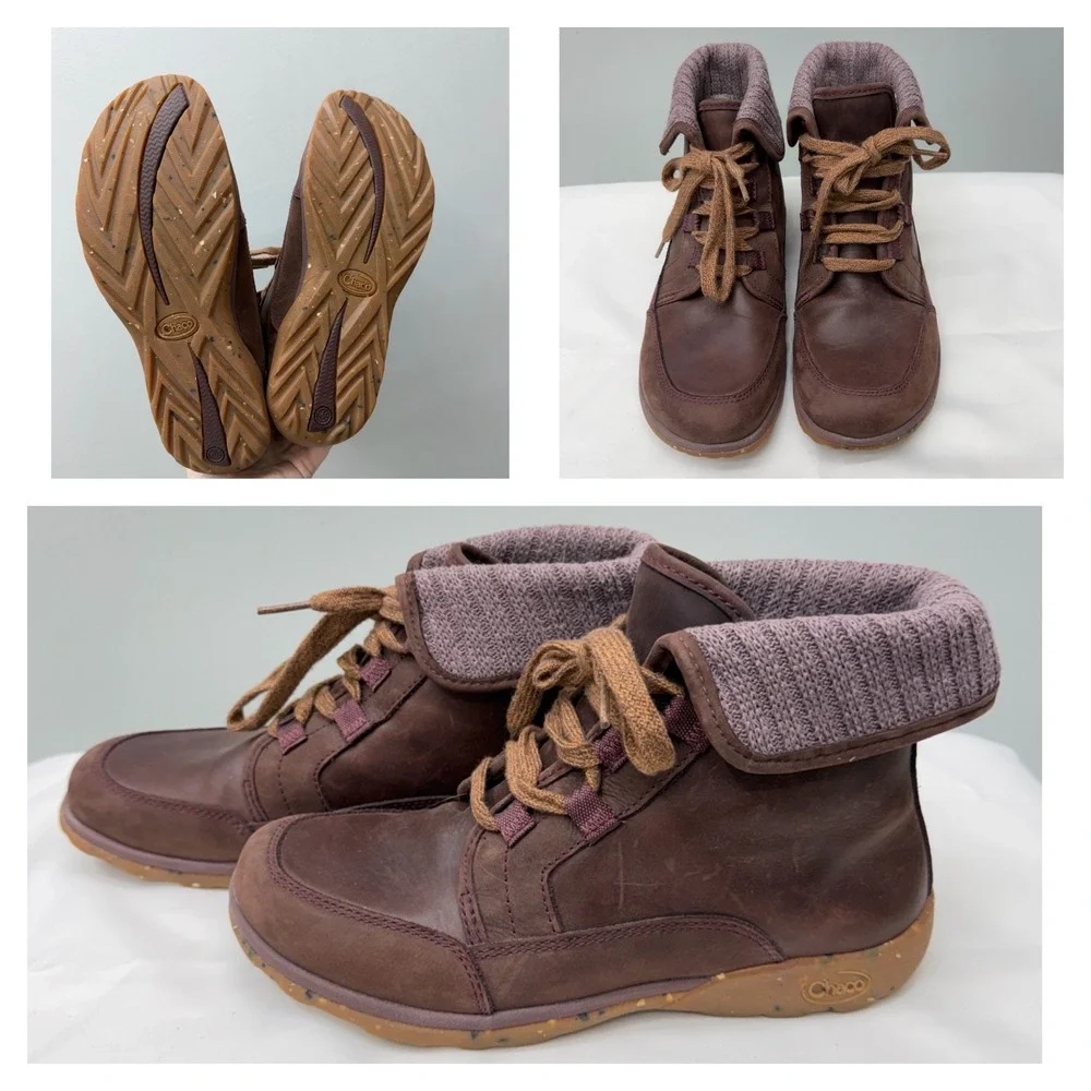 Chaco Barbary Mahogany waterproof leather‎ lace up boots women's 8
